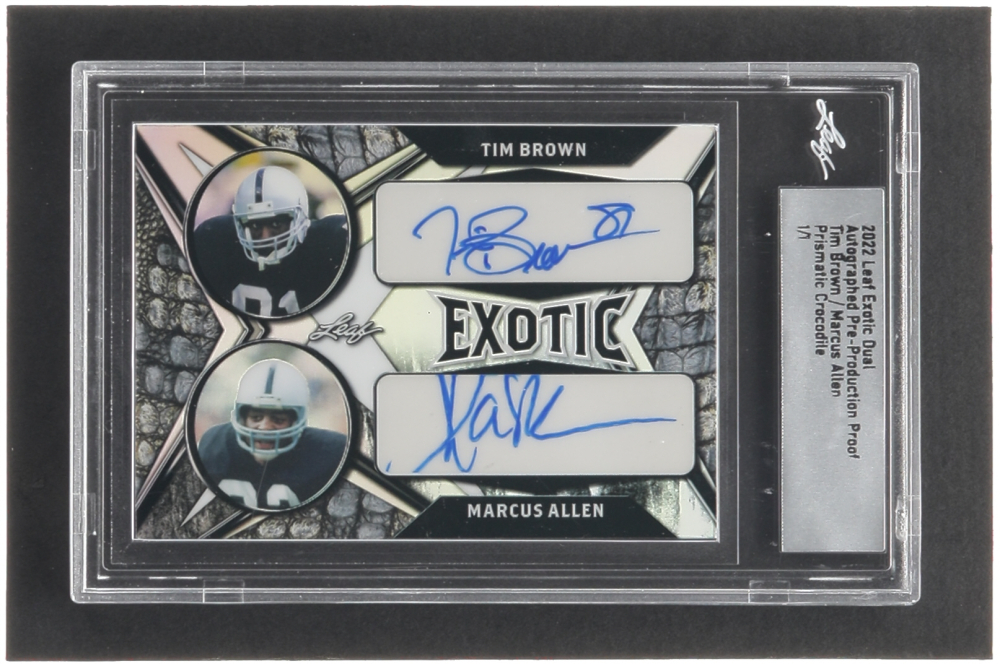 Tim Brown / Marcus Allen 2022 Leaf Exotic Dual Autographs Crocodile Pre ...