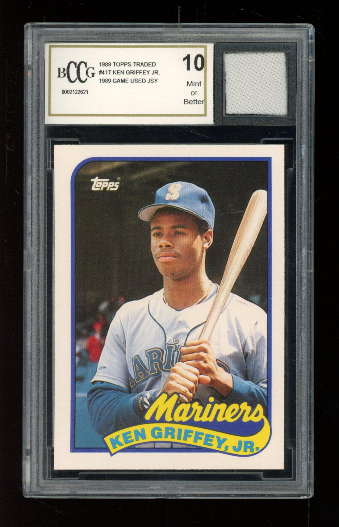 Ken Griffey Jr. 1989 Topps Traded #41T with Game-Used Jersey Patch (BCCG 10) at PristineAuction.com Ken Griffey Jr. 1989 Topps Traded #41T with Game-Used Jersey Patch (BCCG 10) at PristineAuction.com
