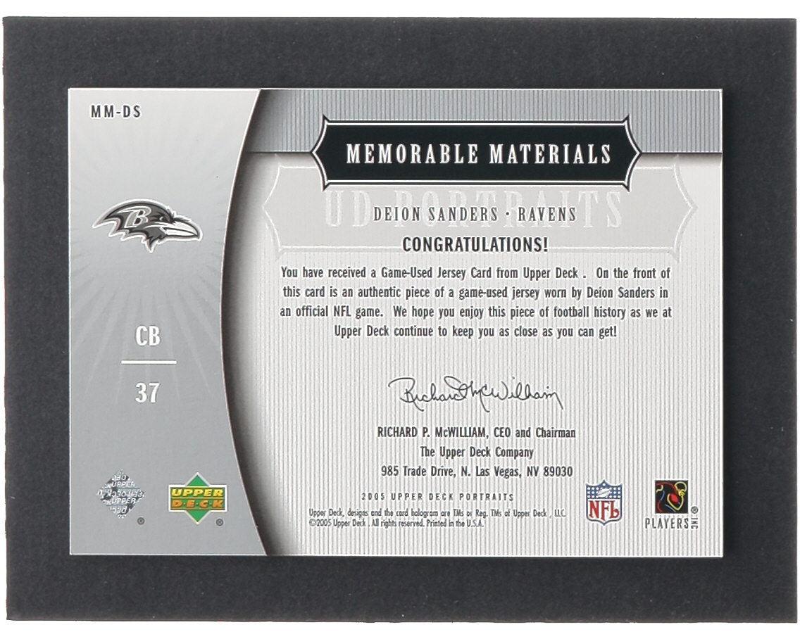Deion Sanders 2005 UD Portraits Memorable Materials #MMDS at PristineAuction.com Deion Sanders 2005 UD Portraits Memorable Materials #MMDS at PristineAuction.com