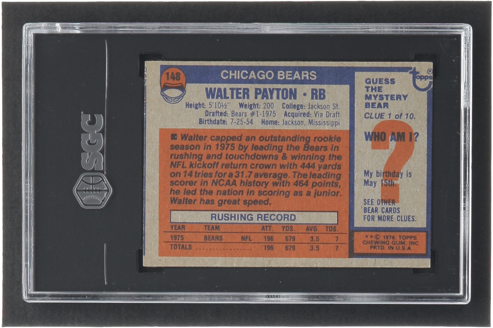 Walter Payton 1976 Topps #148 RC (SGC 5.5) at PristineAuction.com Walter Payton 1976 Topps #148 RC (SGC 5.5) at PristineAuction.com