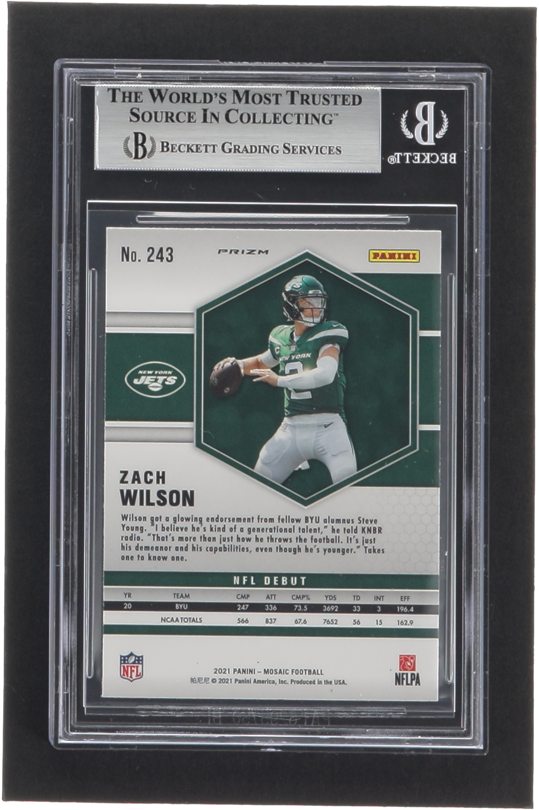 Zach Wilson 2021 Panini Mosaic Mosaic Genesis #243 DEB RC (BGS 9) at PristineAuction.com Zach Wilson 2021 Panini Mosaic Mosaic Genesis #243 DEB RC (BGS 9) at PristineAuction.com