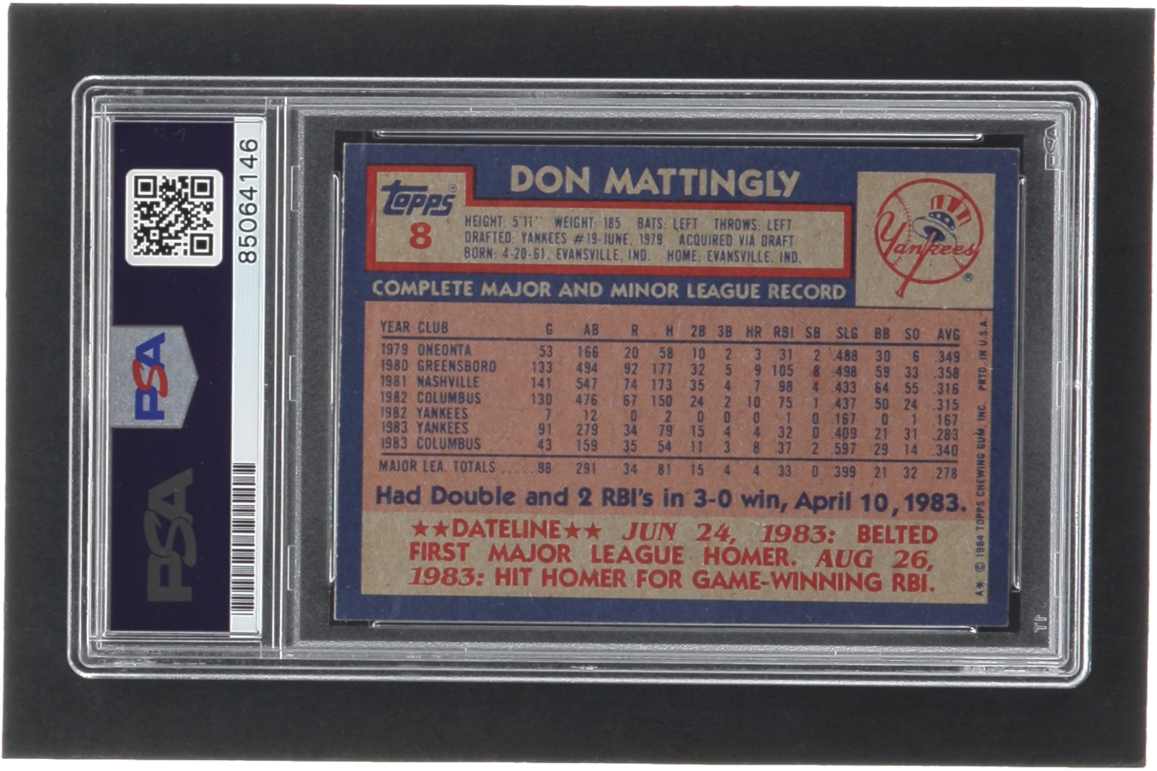 Don Mattingly Signed 1984 Topps #8 RC (PSA) at PristineAuction.com Don Mattingly Signed 1984 Topps #8 RC (PSA) at PristineAuction.com