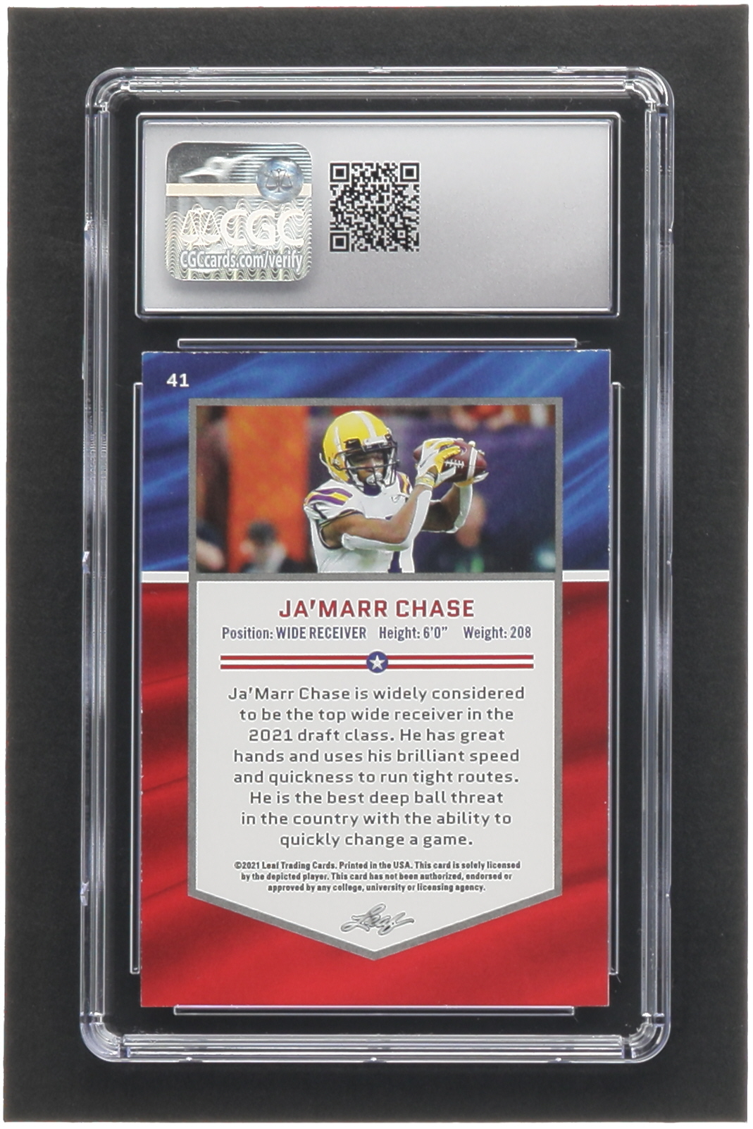 Ja'Marr Chase 2021 Leaf Draft #41 AA RC (CGC 8.5) at PristineAuction.com Ja'Marr Chase 2021 Leaf Draft #41 AA RC (CGC 8.5) at PristineAuction.com