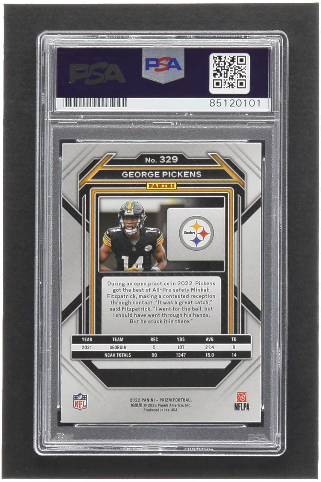 George Pickens Signed Sticker on 2022 Panini Prizm #329 RC (PSA) at PristineAuction.com George Pickens Signed Sticker on 2022 Panini Prizm #329 RC (PSA) at PristineAuction.com