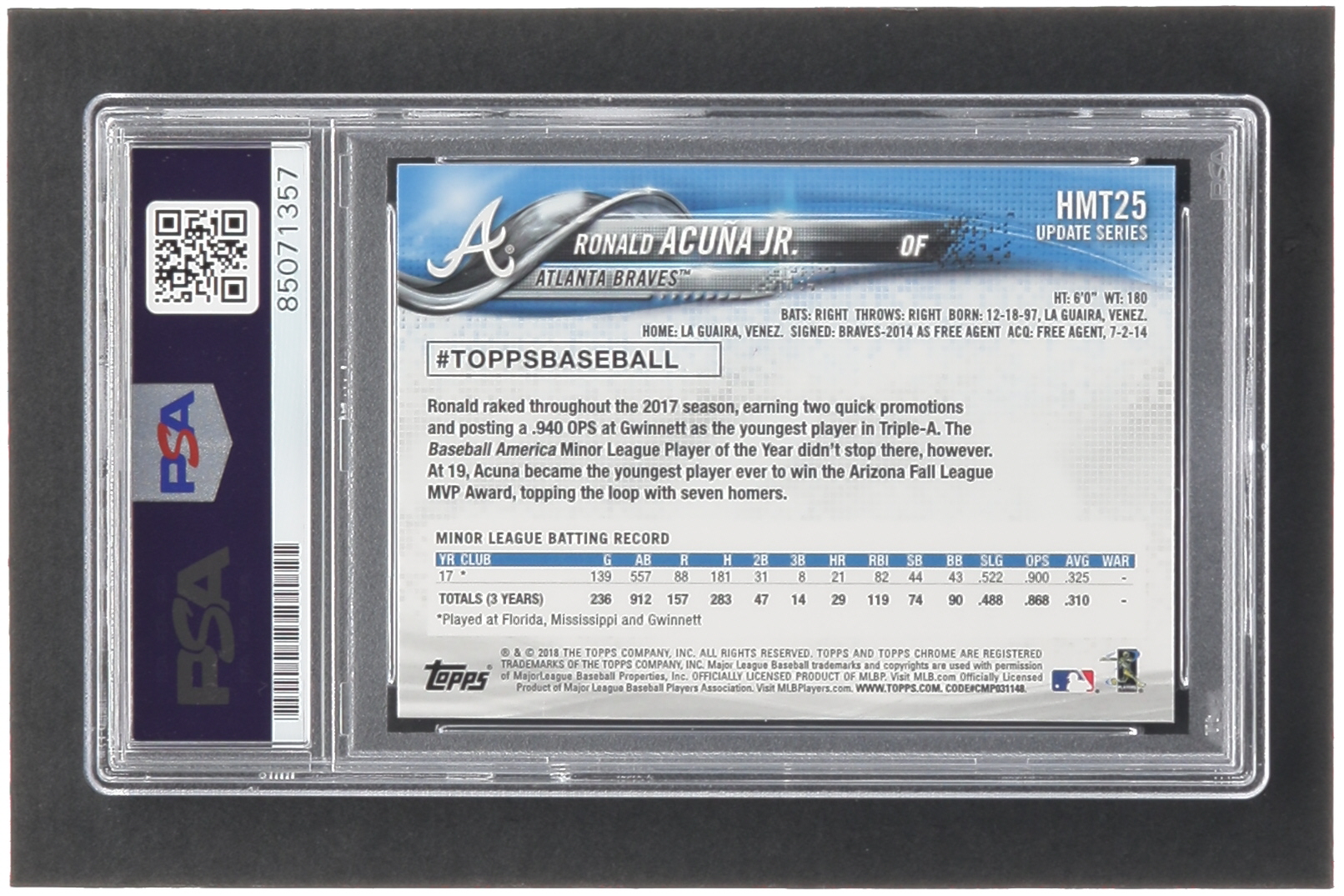 Ronald Acuna Jr. Signed 2018 Topps Chrome Update #HMT25 RC (PSA | Autograph Graded PSA 10) at PristineAuction.com Ronald Acuna Jr. Signed 2018 Topps Chrome Update #HMT25 RC (PSA | Autograph Graded PSA 10) at PristineAuction.com