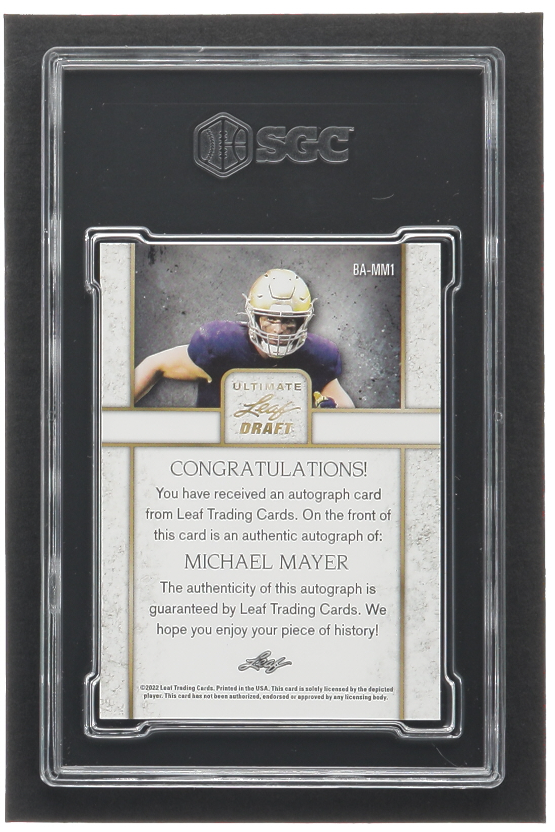 Michael Mayer 2022 Leaf Ultimate Draft #BAMM1 (SGC 10) at PristineAuction.com Michael Mayer 2022 Leaf Ultimate Draft #BAMM1 (SGC 10) at PristineAuction.com