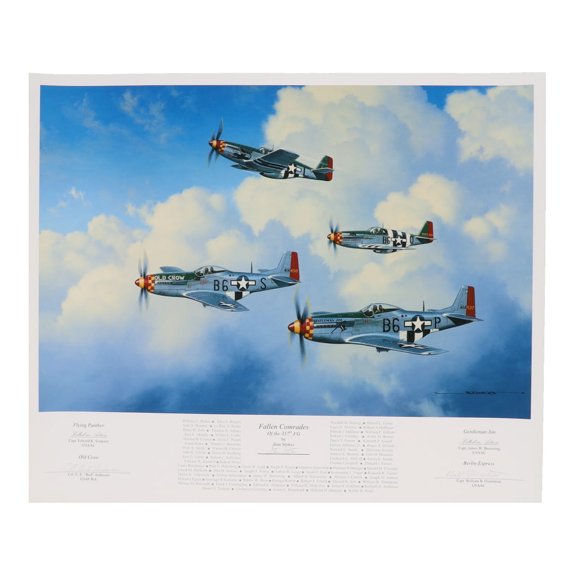 Bud Anderson & Bill Overstreet Signed "Fallen Comrades" 18x22 Stan Stokes Lithograph (AIV) at PristineAuction.com Bud Anderson & Bill Overstreet Signed "Fallen Comrades" 18x22 Stan Stokes Lithograph (AIV) at PristineAuction.com