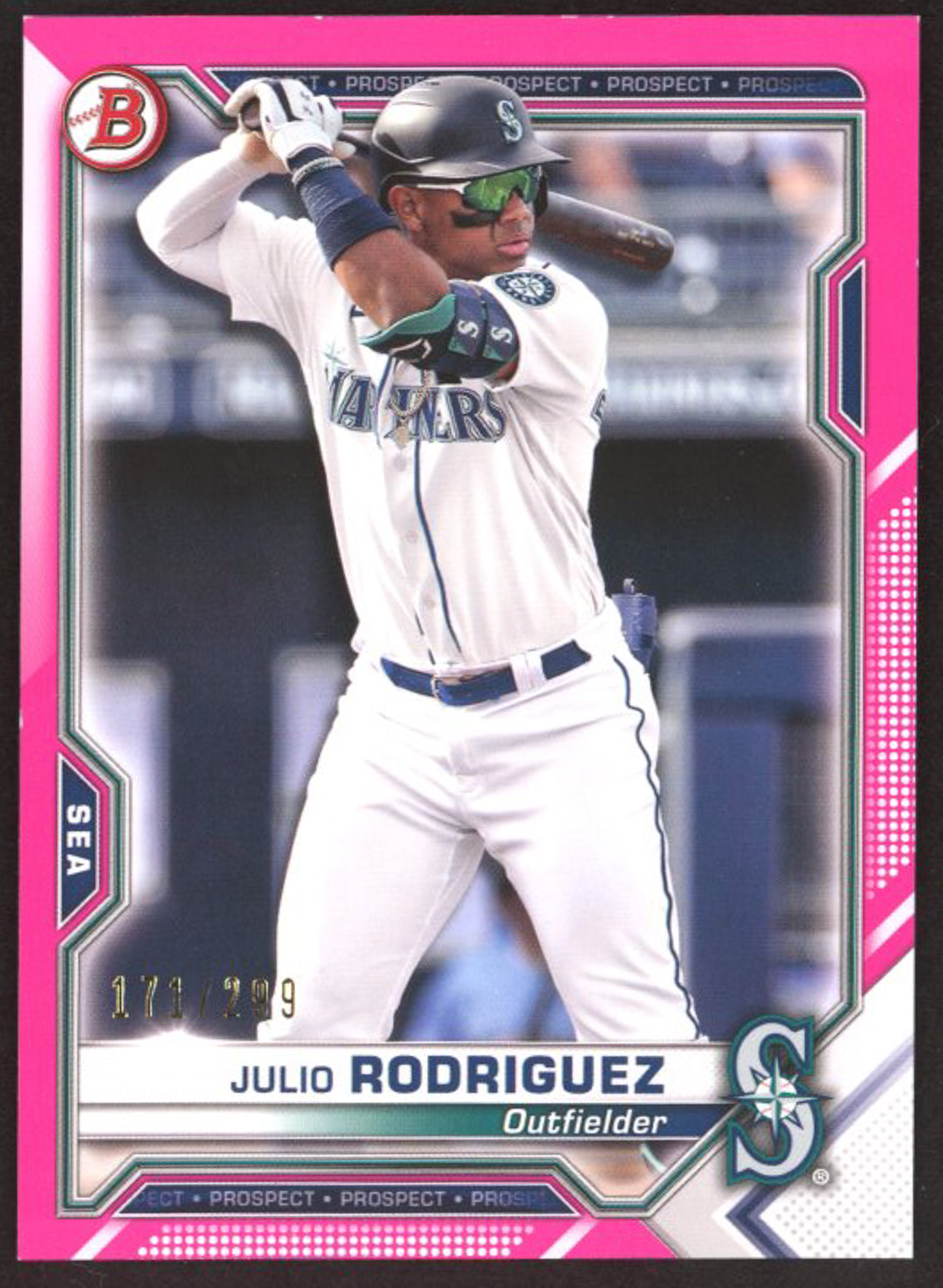 Julio Rodriguez 2021 Bowman Prospects Fuchsia #BP86 RC #171/299 at PristineAuction.com Julio Rodriguez 2021 Bowman Prospects Fuchsia #BP86 RC #171/299 at PristineAuction.com