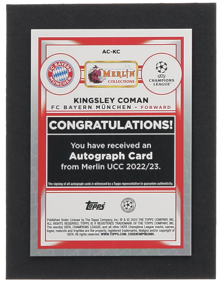 Kingsley Coman 2022-23 Topps Merlin UEFA Autographs #ACKC at PristineAuction.com Kingsley Coman 2022-23 Topps Merlin UEFA Autographs #ACKC at PristineAuction.com