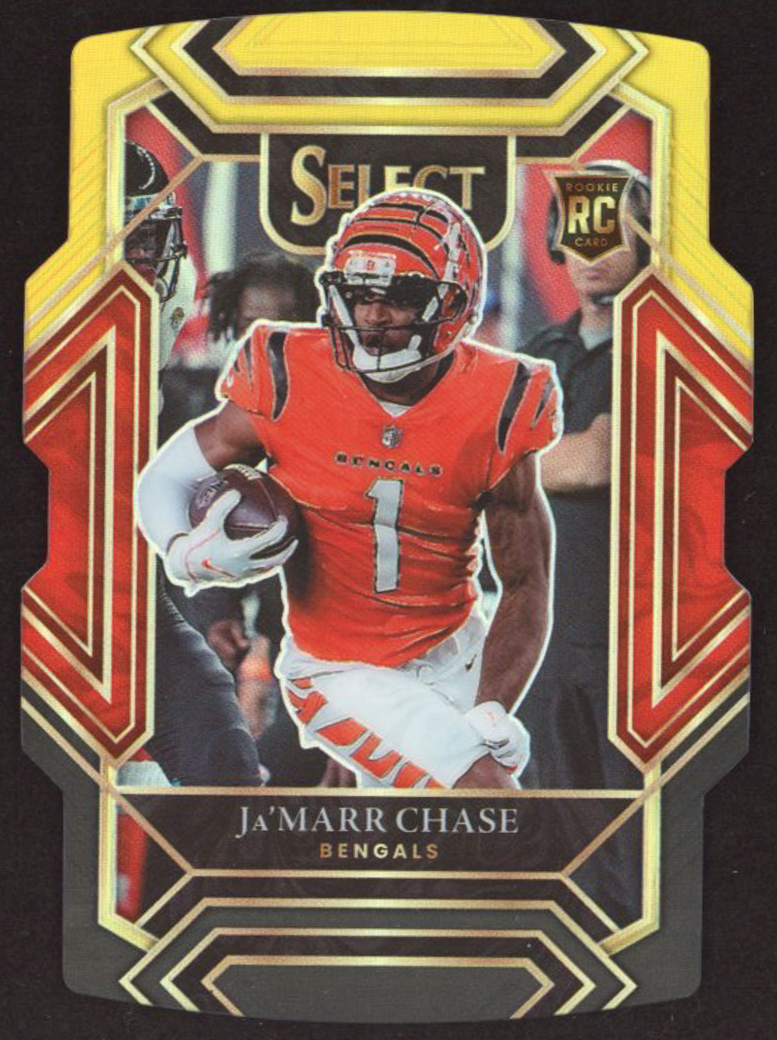 Ja'Marr Chase 2021 Select Prizm Black and Gold Die Cut #247 RC at PristineAuction.com Ja'Marr Chase 2021 Select Prizm Black and Gold Die Cut #247 RC at PristineAuction.com