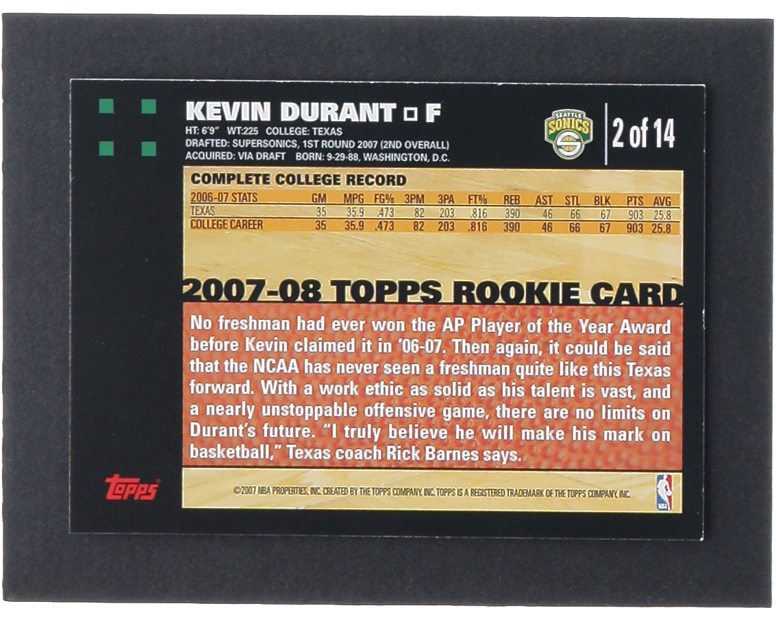 Kevin Durant 2007-08 Topps Rookie Set #2 RC at PristineAuction.com Kevin Durant 2007-08 Topps Rookie Set #2 RC at PristineAuction.com