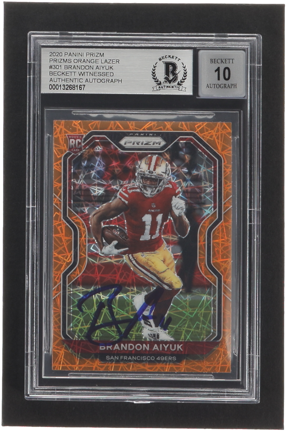 Brandon Aiyuk Signed 2020 Panini Prizm Prizms Orange Lazer #301 RC (BGS | Auto 10) at PristineAuction.com Brandon Aiyuk Signed 2020 Panini Prizm Prizms Orange Lazer #301 RC (BGS | Auto 10) at PristineAuction.com