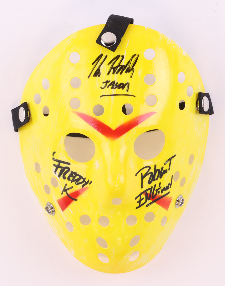 Kane Hodder & Robert Englund Signed "Friday the 13th" Mask Inscribed "Jason" & "Freddy K" (Beckett) at PristineAuction.com Kane Hodder & Robert Englund Signed "Friday the 13th" Mask Inscribed "Jason" & "Freddy K" (Beckett) at PristineAuction.com