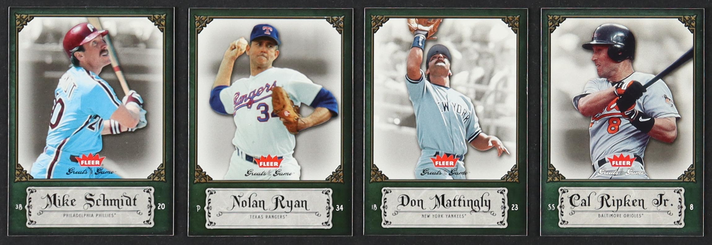 2006 Fleer Greats Of The Game Baseball Complete Set of (99) Cards with Mike Schmidt #66, Nolan Ryan #67, Don Mattingly #28, Cal Ripken Jr. #19 at PristineAuction.com 2006 Fleer Greats Of The Game Baseball Complete Set of (99) Cards with Mike Schmidt #66, Nolan Ryan #67, Don Mattingly #28, Cal Ripken Jr. #19 at PristineAuction.com