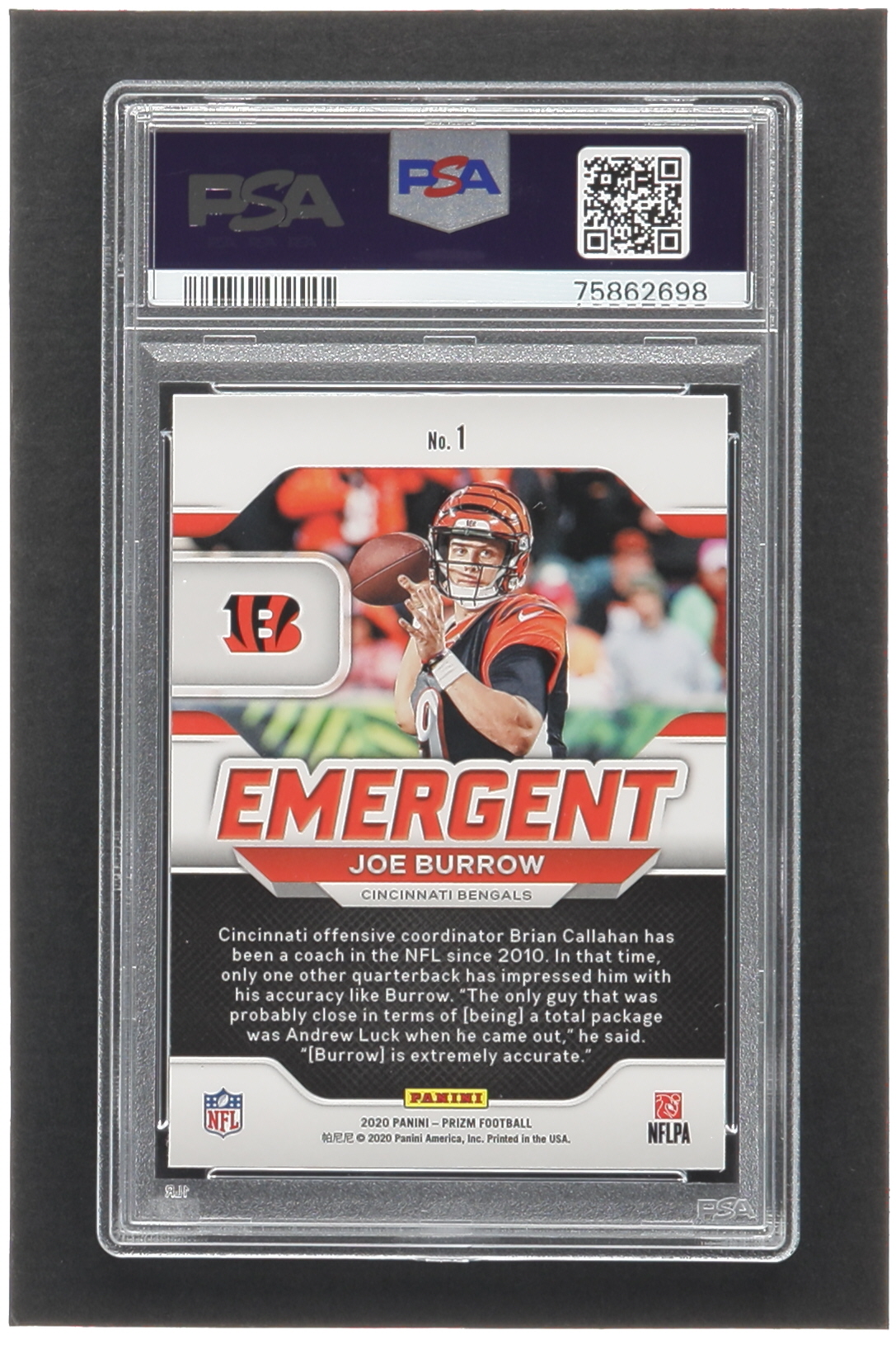 Joe Burrow 2020 Panini Prizm Emergent #1 RC (PSA 10) at PristineAuction.com Joe Burrow 2020 Panini Prizm Emergent #1 RC (PSA 10) at PristineAuction.com