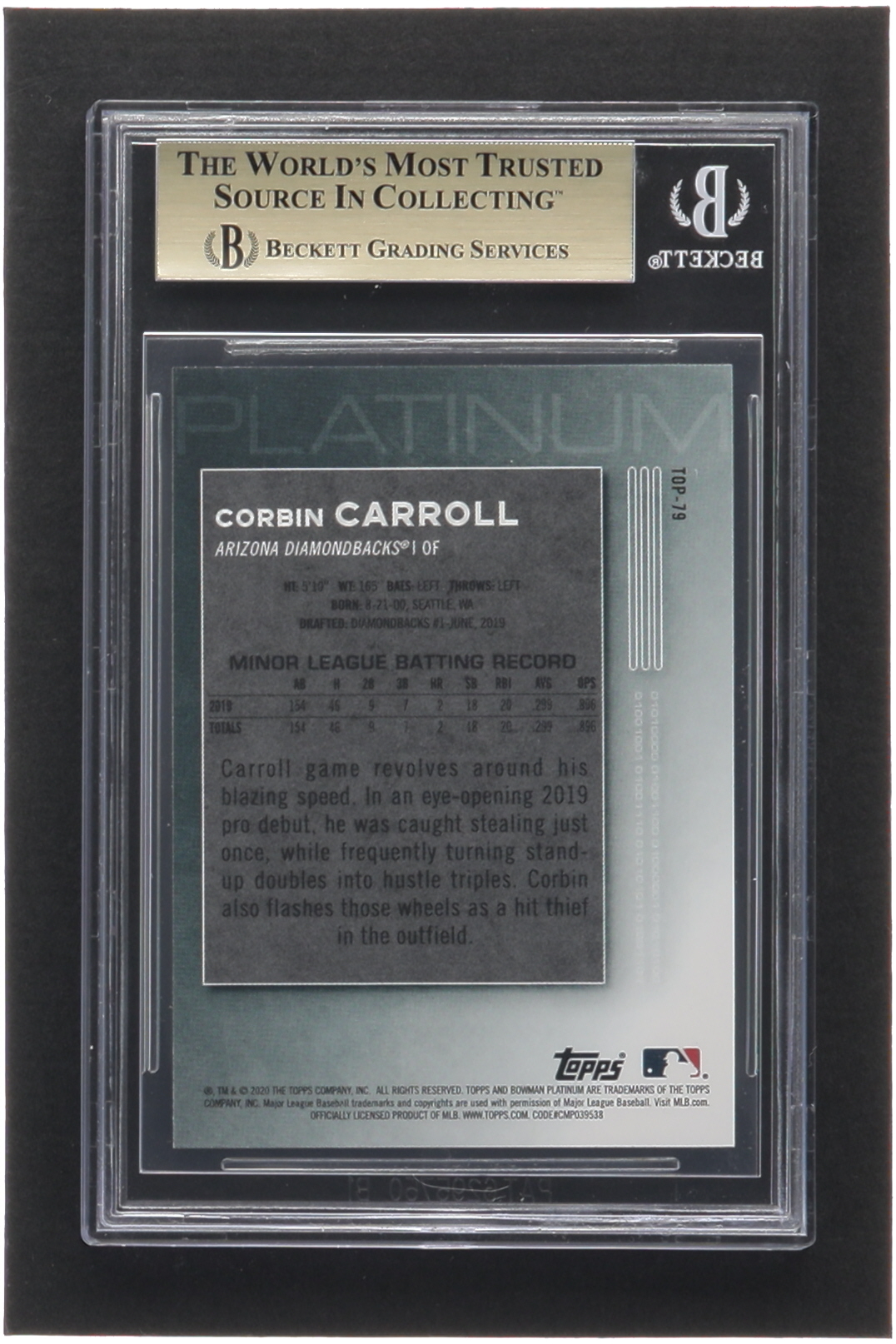 Corbin Carroll 2020 Bowman Platinum Top Prospects Ice #TOP79 RC (BGS 9.5) at PristineAuction.com Corbin Carroll 2020 Bowman Platinum Top Prospects Ice #TOP79 RC (BGS 9.5) at PristineAuction.com