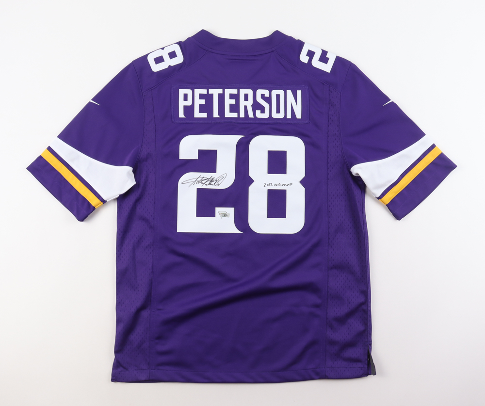 Adrian Peterson Signed Vikings Jersey Inscribed "2012 NFL MVP" (Fanatics) at PristineAuction.com Adrian Peterson Signed Vikings Jersey Inscribed "2012 NFL MVP" (Fanatics) at PristineAuction.com