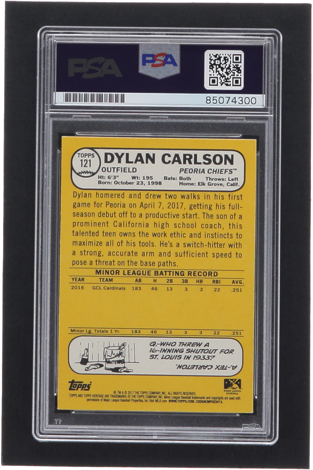Dylan Carlson Signed 2017 Topps Heritage Minors #121 (PSA) at PristineAuction.com Dylan Carlson Signed 2017 Topps Heritage Minors #121 (PSA) at PristineAuction.com