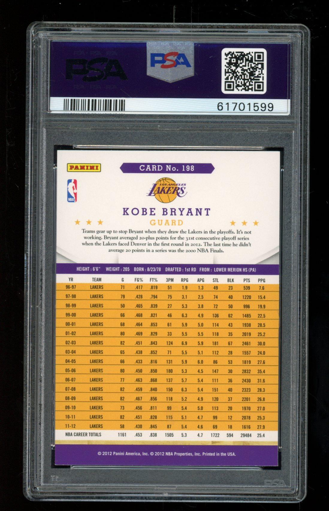 Kobe Bryant 2012-13 Hoops #198 (PSA 9) at PristineAuction.com Kobe Bryant 2012-13 Hoops #198 (PSA 9) at PristineAuction.com
