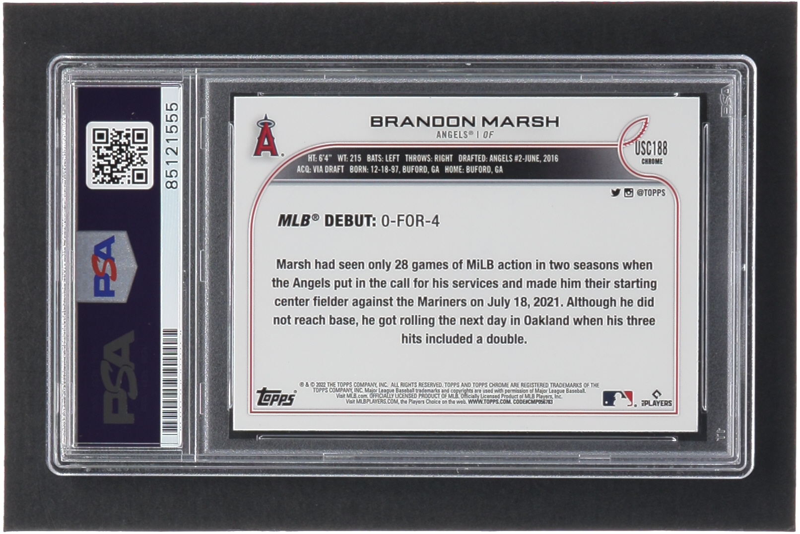 Brandon Marsh Signed 2022 Topps Chrome Update #USC188 RC (PSA) at PristineAuction.com Brandon Marsh Signed 2022 Topps Chrome Update #USC188 RC (PSA) at PristineAuction.com