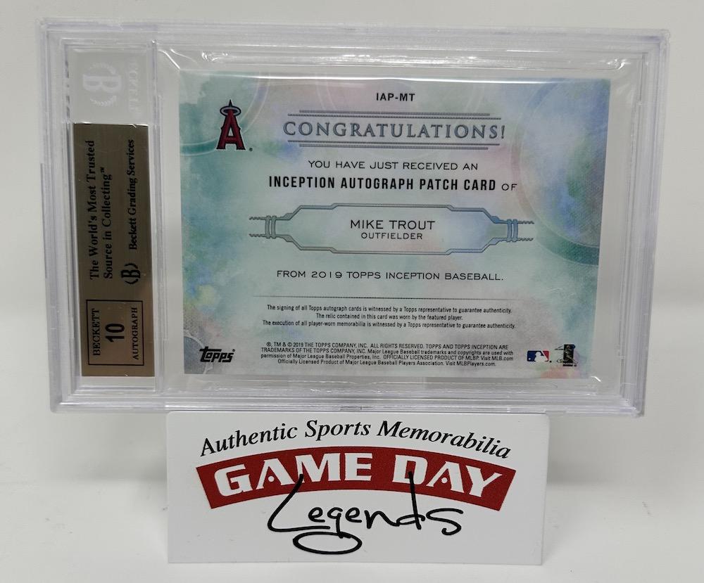 Mike Trout 2019 Topps Inception Patch Autographs Orange #IAPMT #4/10 (BGS 10 | Autograph Graded 10) at PristineAuction.com Mike Trout 2019 Topps Inception Patch Autographs Orange #IAPMT #4/10 (BGS 10 | Autograph Graded 10) at PristineAuction.com