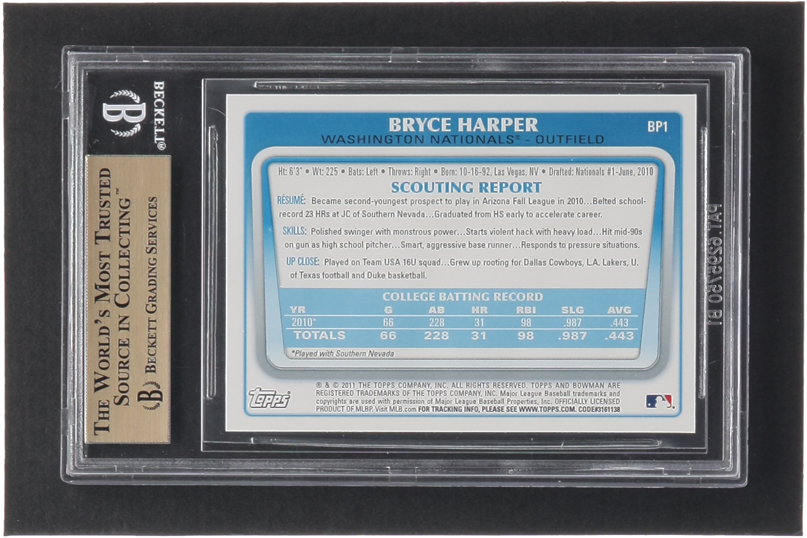 Bryce Harper 2011 Bowman Prospects #BP1A RC (BGS 9.5) at PristineAuction.com Bryce Harper 2011 Bowman Prospects #BP1A RC (BGS 9.5) at PristineAuction.com