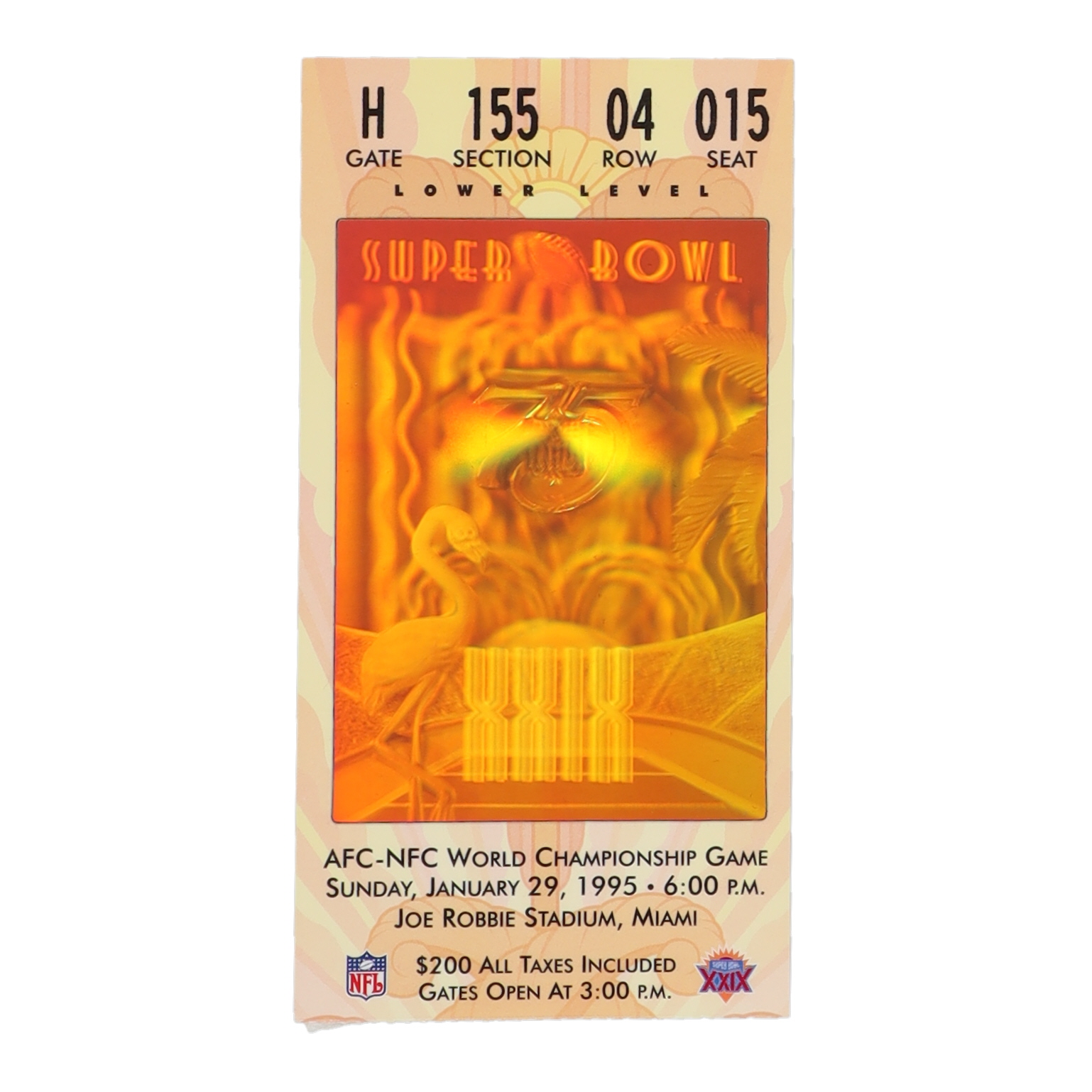 1995 Super Bowl XXIX Ticket Stub: Chargers vs 49ers at PristineAuction.com 1995 Super Bowl XXIX Ticket Stub: Chargers vs 49ers at PristineAuction.com