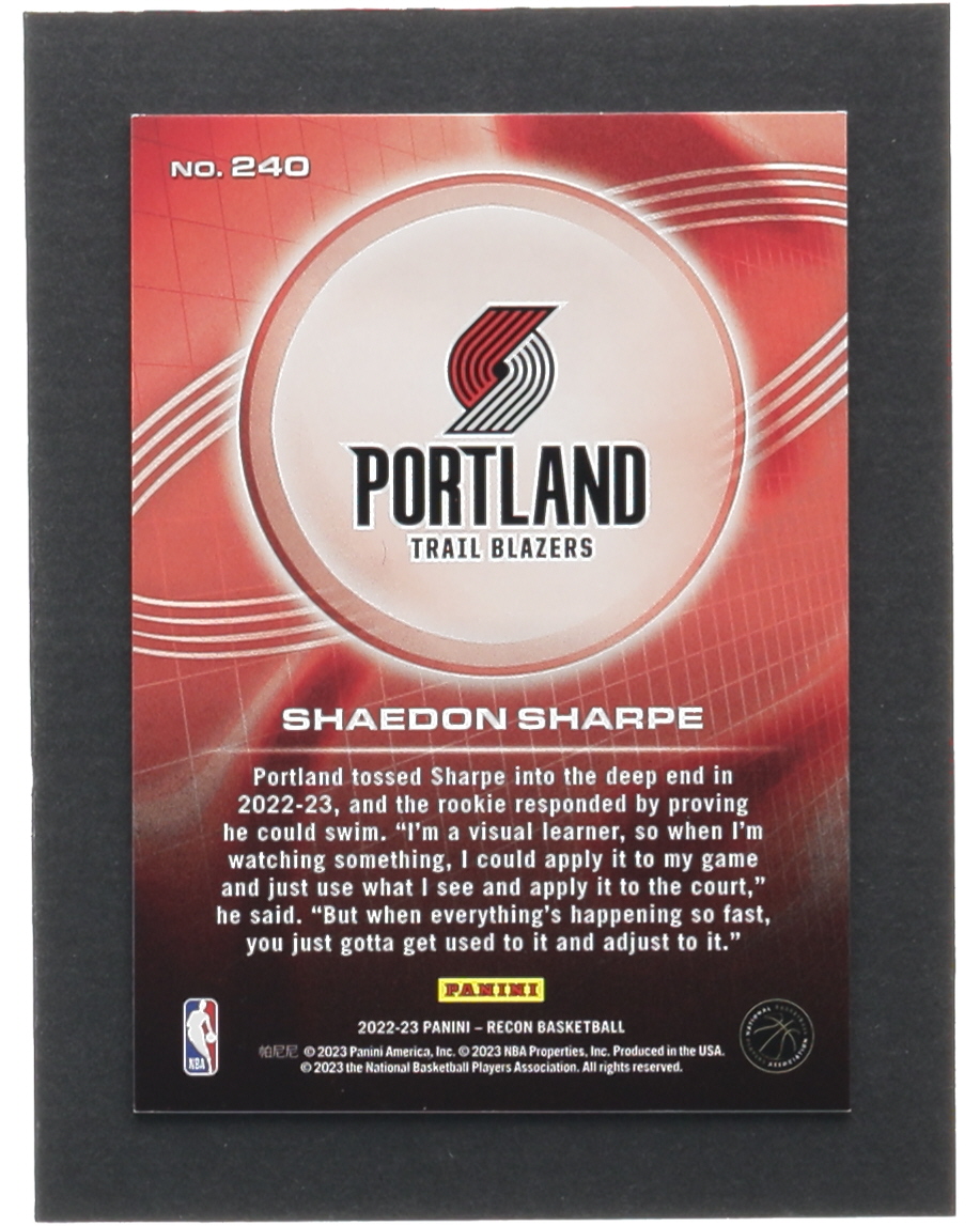Shaedon Sharpe 2022-23 Panini Recon #240 RC at PristineAuction.com Shaedon Sharpe 2022-23 Panini Recon #240 RC at PristineAuction.com