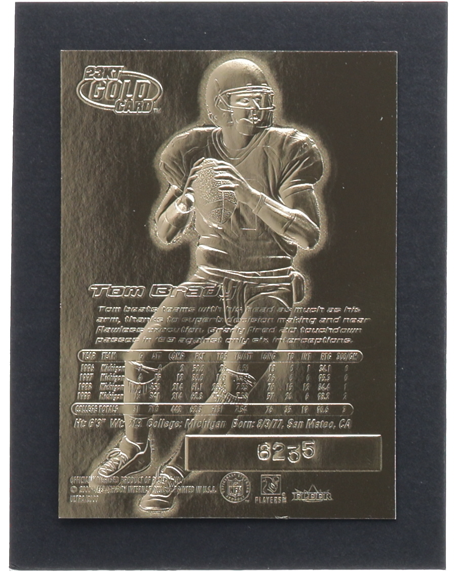 Tom Brady 2000 Fleer Ultra Blue Metallic Signature Series 23Kt Gold RC at PristineAuction.com Tom Brady 2000 Fleer Ultra Blue Metallic Signature Series 23Kt Gold RC at PristineAuction.com