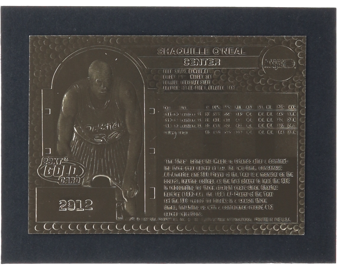 Shaquille O'Neal 1996-97 Fleer Signature Series 23Kt Gold Card at PristineAuction.com Shaquille O'Neal 1996-97 Fleer Signature Series 23Kt Gold Card at PristineAuction.com