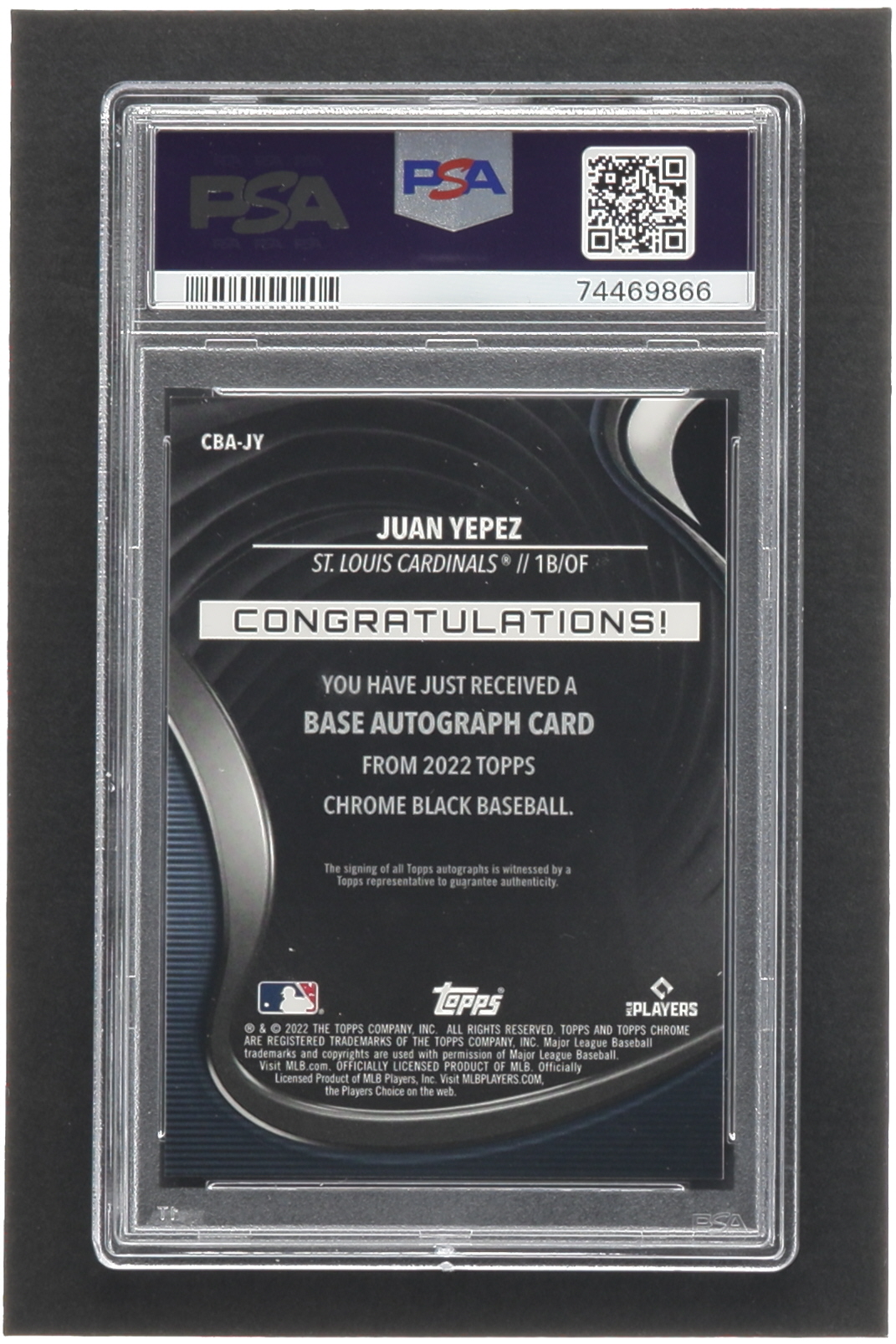 Juan Yepez 2022 Topps Chrome Black Autographs #CBAJY RC (PSA 10) at PristineAuction.com Juan Yepez 2022 Topps Chrome Black Autographs #CBAJY RC (PSA 10) at PristineAuction.com