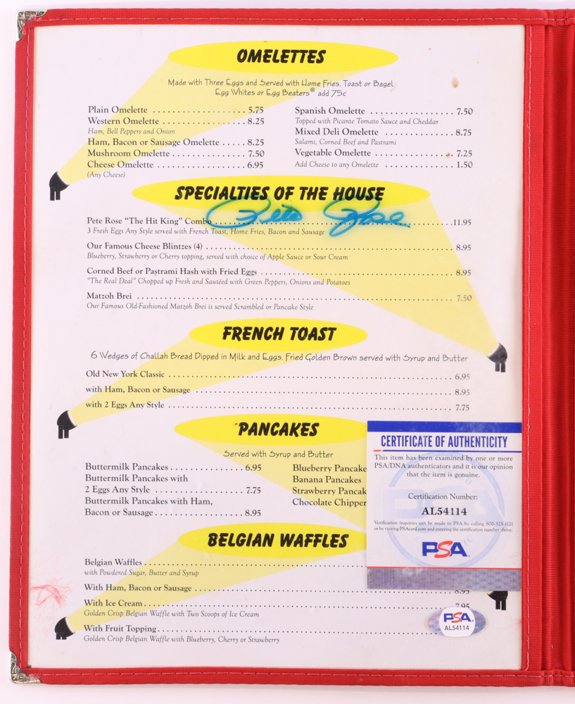 Pete Rose Signed "Stage Deli Of New York" Restaurant Menu (PSA) at PristineAuction.com Pete Rose Signed "Stage Deli Of New York" Restaurant Menu (PSA) at PristineAuction.com