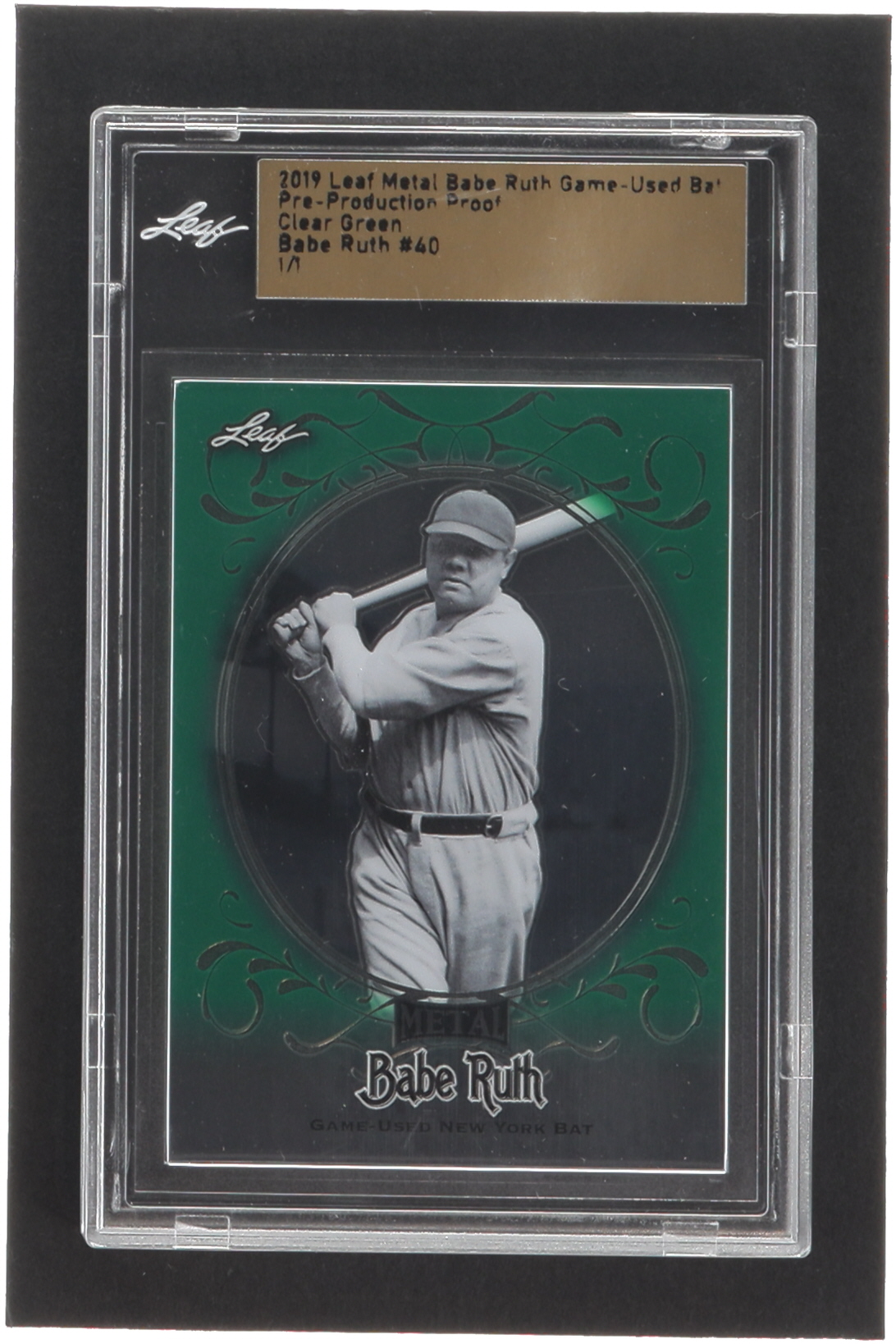Babe Ruth 2019 Leaf Metal Babe Ruth Game-Used Bat Pre-Production Proof Clear Green #40 #1/1 (Leaf) at PristineAuction.com Babe Ruth 2019 Leaf Metal Babe Ruth Game-Used Bat Pre-Production Proof Clear Green #40 #1/1 (Leaf) at PristineAuction.com