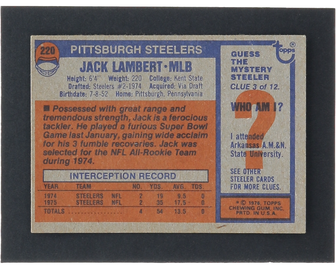Jack Lambert 1976 Topps #220 AP RC at PristineAuction.com Jack Lambert 1976 Topps #220 AP RC at PristineAuction.com