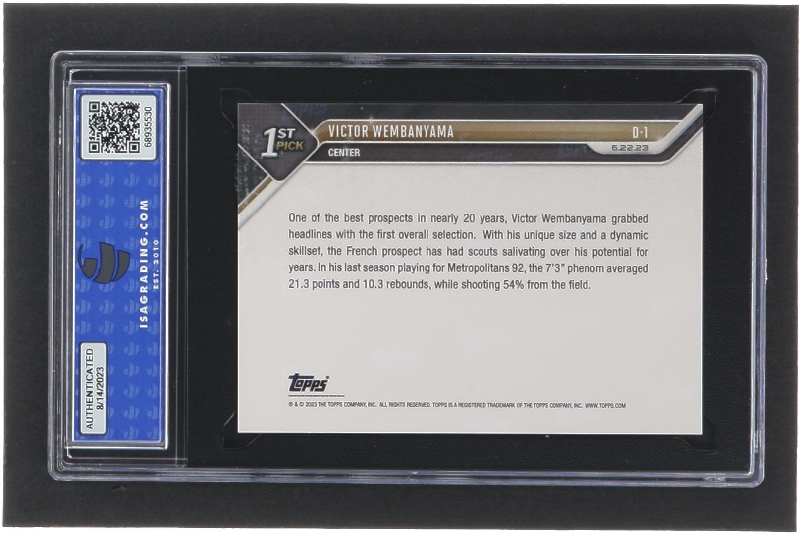 Victor Wembanyama 2023 Topps Now Draft #D1 RC (ISA 10) at PristineAuction.com Victor Wembanyama 2023 Topps Now Draft #D1 RC (ISA 10) at PristineAuction.com