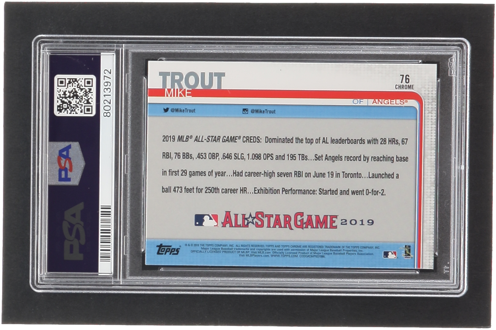 Mike Trout 2019 Topps Chrome Update Pink Refractors #76 AS (PSA 10) at PristineAuction.com Mike Trout 2019 Topps Chrome Update Pink Refractors #76 AS (PSA 10) at PristineAuction.com