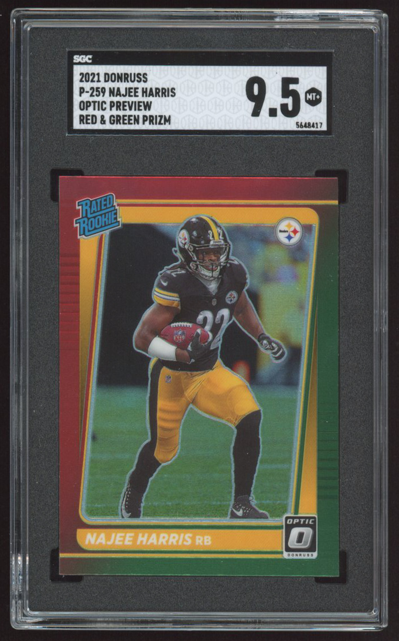 Najee Harris 2021 Donruss Optic Rated Rookie Preview Red and Green #259 RC (SGC 9.5) at PristineAuction.com Najee Harris 2021 Donruss Optic Rated Rookie Preview Red and Green #259 RC (SGC 9.5) at PristineAuction.com