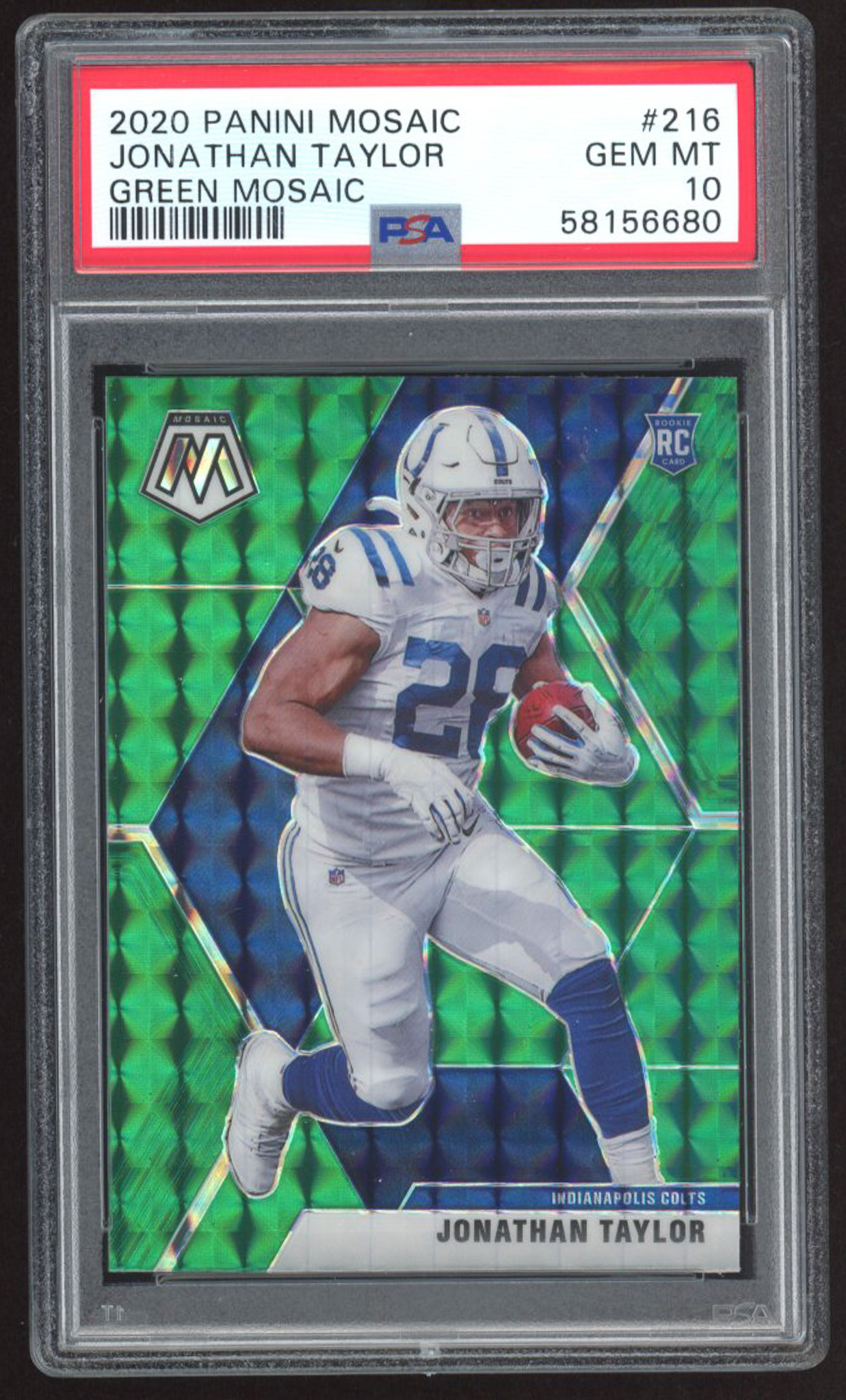Jonathan Taylor 2020 Panini Mosaic Mosaic Green #216 RC (PSA 10) at PristineAuction.com Jonathan Taylor 2020 Panini Mosaic Mosaic Green #216 RC (PSA 10) at PristineAuction.com