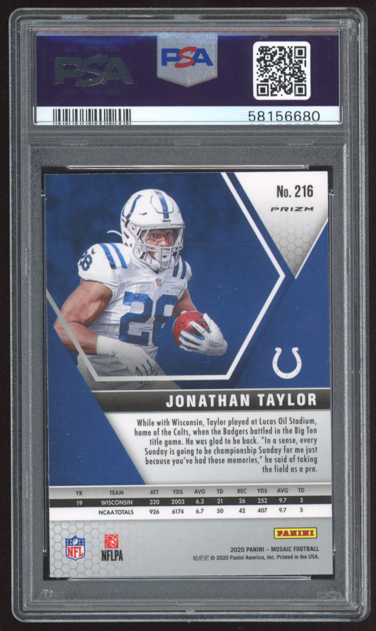 Jonathan Taylor 2020 Panini Mosaic Mosaic Green #216 RC (PSA 10) at PristineAuction.com Jonathan Taylor 2020 Panini Mosaic Mosaic Green #216 RC (PSA 10) at PristineAuction.com