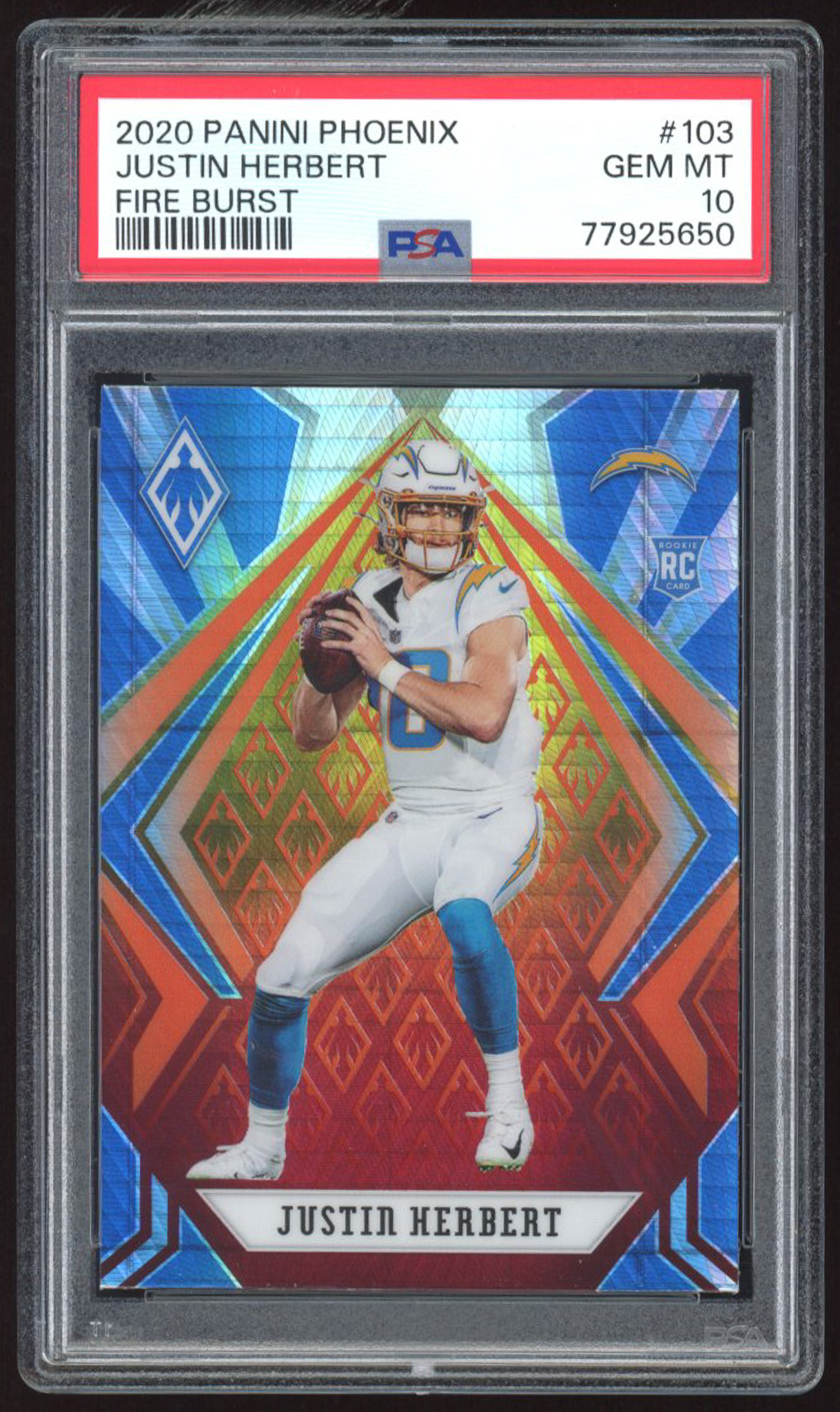 Justin Herbert 2020 Panini Phoenix Fire Burst #103 RC (PSA 10) at PristineAuction.com Justin Herbert 2020 Panini Phoenix Fire Burst #103 RC (PSA 10) at PristineAuction.com
