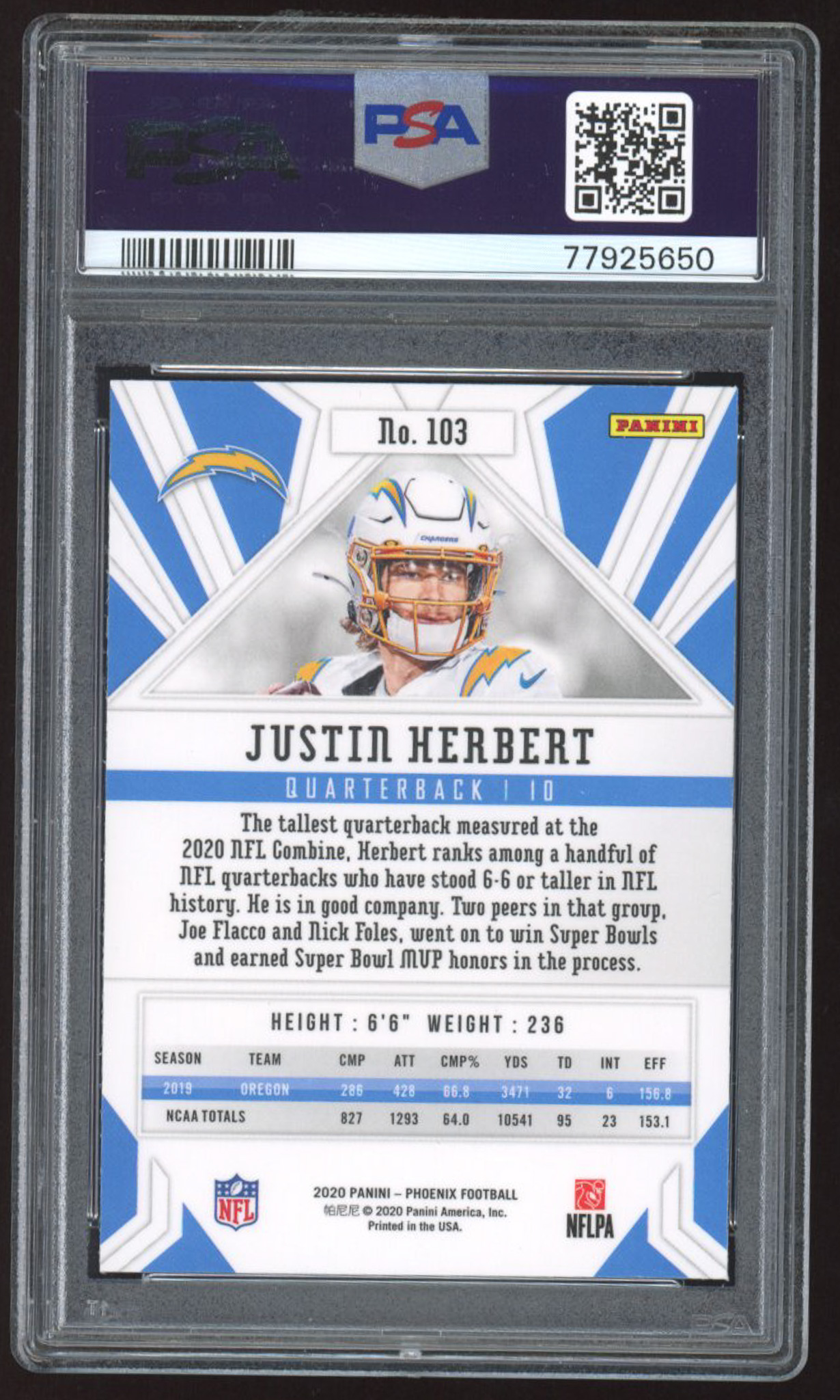 Justin Herbert 2020 Panini Phoenix Fire Burst #103 RC (PSA 10) at PristineAuction.com Justin Herbert 2020 Panini Phoenix Fire Burst #103 RC (PSA 10) at PristineAuction.com