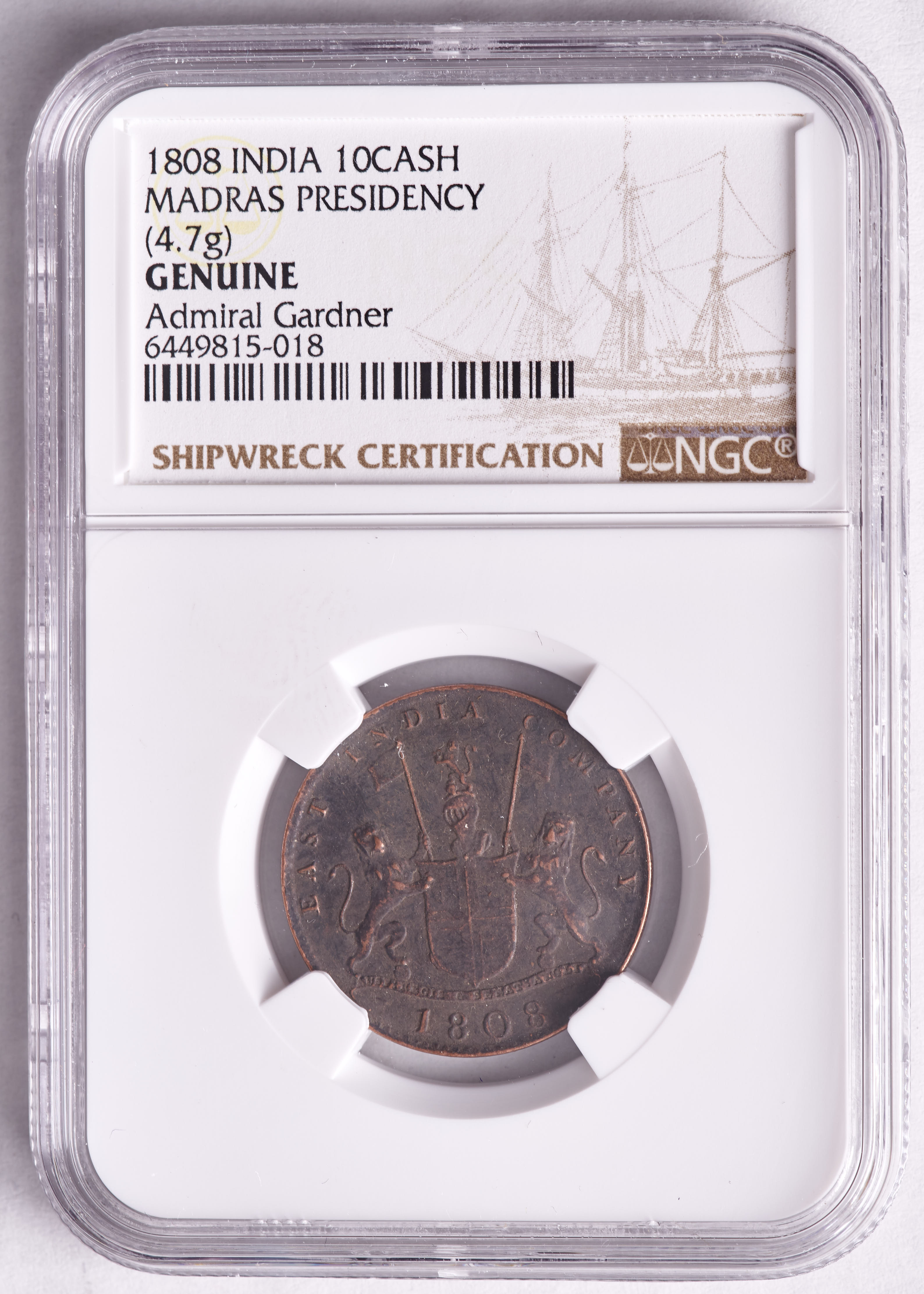 1808 Admiral Gardner Shipwreck 10 Cash Coin (NGC Encapsulated) at PristineAuction.com 1808 Admiral Gardner Shipwreck 10 Cash Coin (NGC Encapsulated) at PristineAuction.com