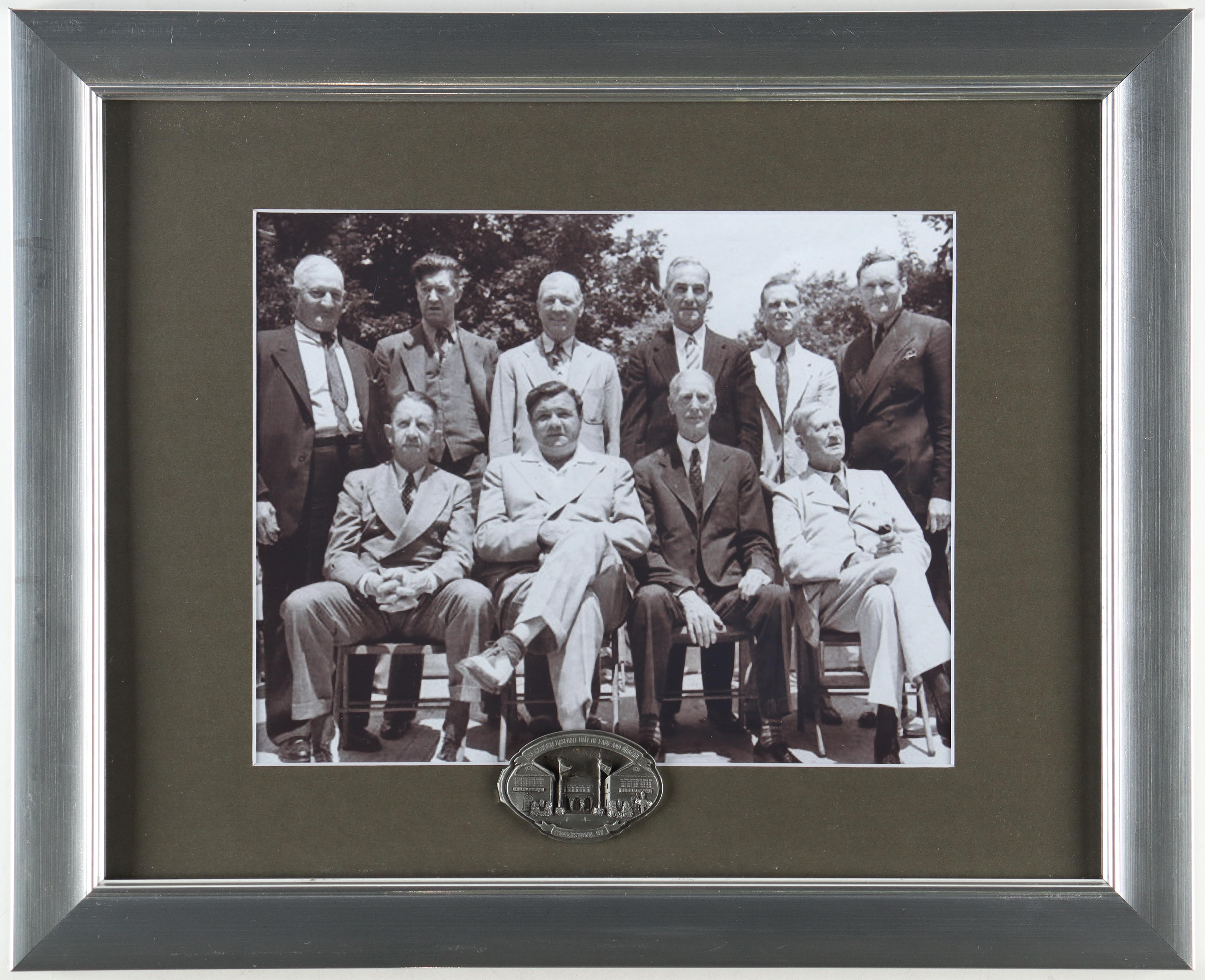 The Inaugural Hall Of Fame Class Custom Framed Black & White Photo Display with Vintage Hall Of Fame Pewter Emblem at PristineAuction.com The Inaugural Hall Of Fame Class Custom Framed Black & White Photo Display with Vintage Hall Of Fame Pewter Emblem at PristineAuction.com
