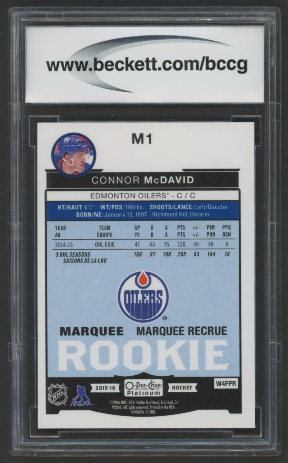 Connor McDavid 2015-16 O-Pee-Chee Platinum Marquee Rookies #M1 (BCCG 10) at PristineAuction.com Connor McDavid 2015-16 O-Pee-Chee Platinum Marquee Rookies #M1 (BCCG 10) at PristineAuction.com