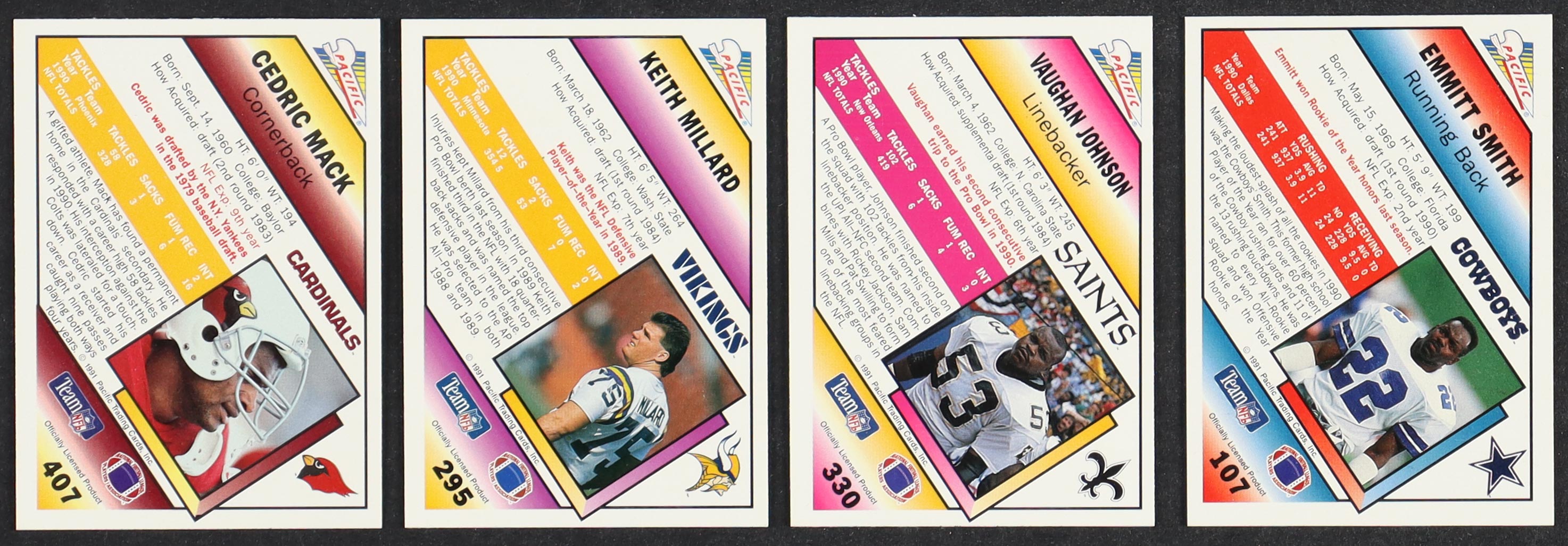 1991 Pacific Football Complete Set of (550) Cards with Keith Millard #295, Emmitt Smith #107, Cedric Mack #407, Vaughan Johnson COR #330B at PristineAuction.com 1991 Pacific Football Complete Set of (550) Cards with Keith Millard #295, Emmitt Smith #107, Cedric Mack #407, Vaughan Johnson COR #330B at PristineAuction.com