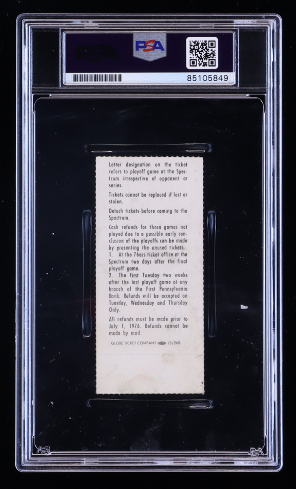 Julius "Dr. J" Erving Signed 1976 NBA Playoffs Full Ticket (PSA | Auto Grade 10) at PristineAuction.com Julius "Dr. J" Erving Signed 1976 NBA Playoffs Full Ticket (PSA | Auto Grade 10) at PristineAuction.com