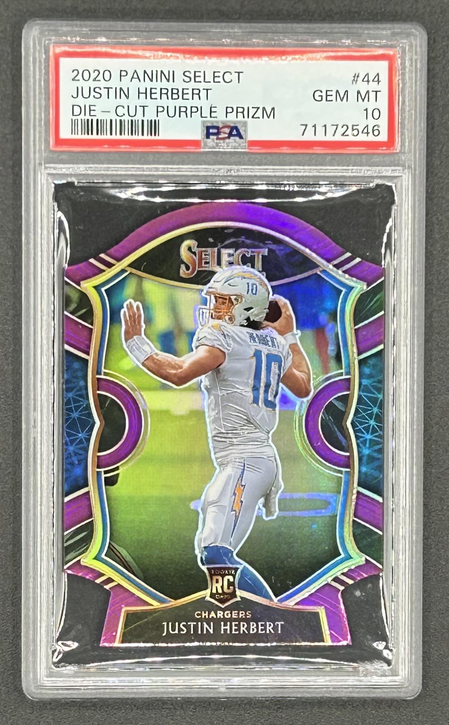 Justin Herbert 2020 Select Purple Die Cut Prizm #44 RC (PSA 10) at PristineAuction.com Justin Herbert 2020 Select Purple Die Cut Prizm #44 RC (PSA 10) at PristineAuction.com