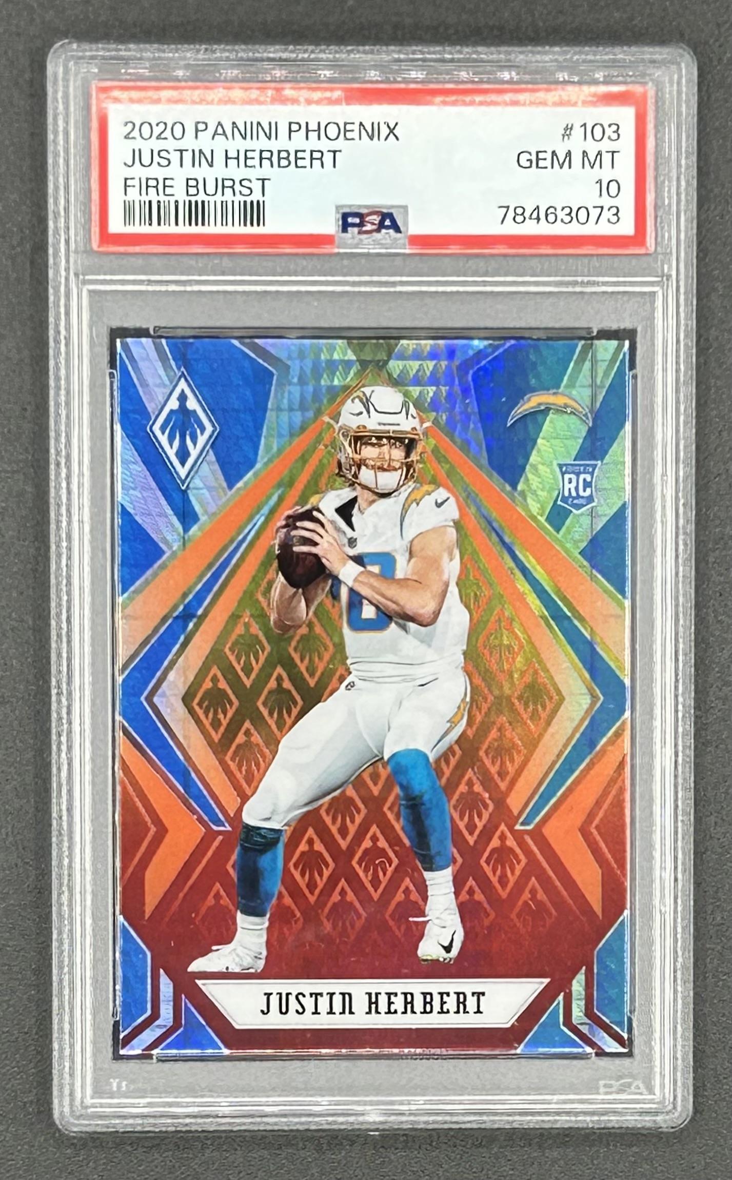 Justin Herbert 2020 Panini Phoenix Fire Burst #103 RC (PSA 10) at PristineAuction.com Justin Herbert 2020 Panini Phoenix Fire Burst #103 RC (PSA 10) at PristineAuction.com
