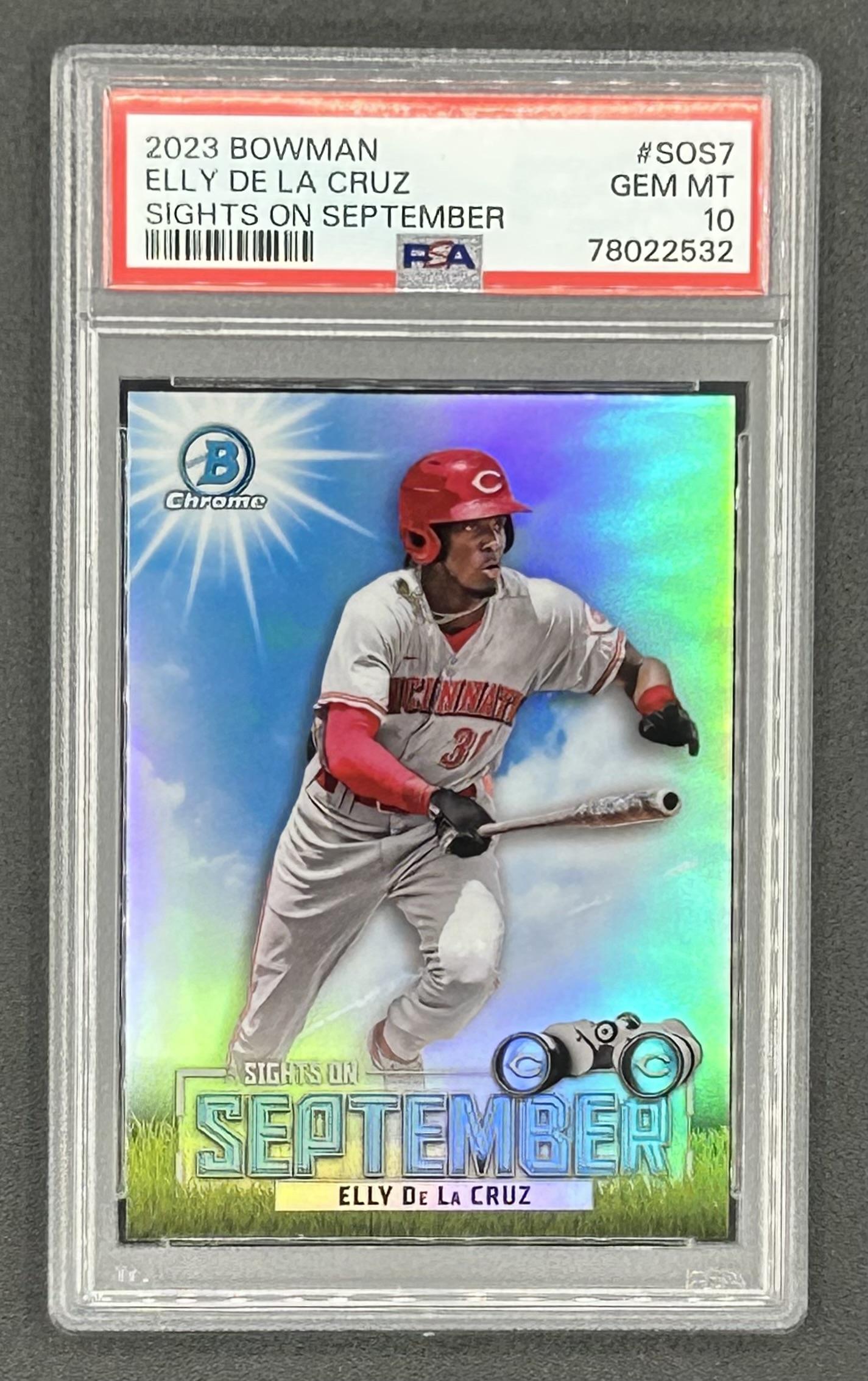Elly De LA Cruz 2023 Bowman Chrome Sights on September #SOS7 RC (PSA 10) at PristineAuction.com Elly De LA Cruz 2023 Bowman Chrome Sights on September #SOS7 RC (PSA 10) at PristineAuction.com