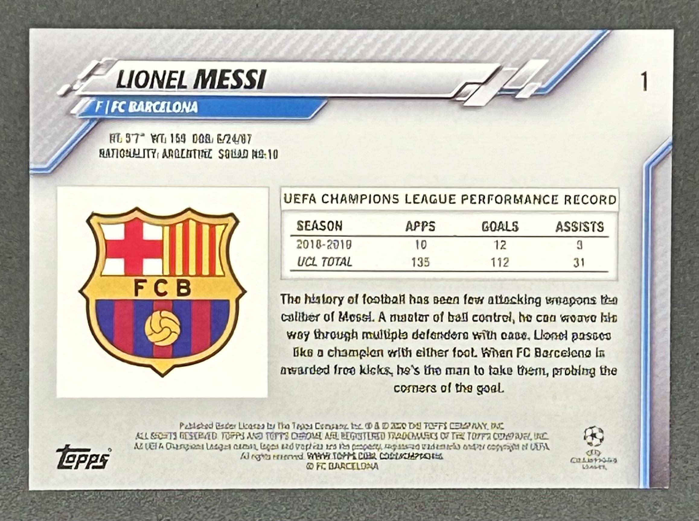 Lionel Messi 2020-21 Topps Chrome Sapphire UEFA Champions League #1 at PristineAuction.com Lionel Messi 2020-21 Topps Chrome Sapphire UEFA Champions League #1 at PristineAuction.com